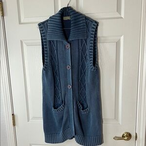 Vintage The Territory Ahead Women's Blue Sleeveless Cardigan Sweater Vest, Large